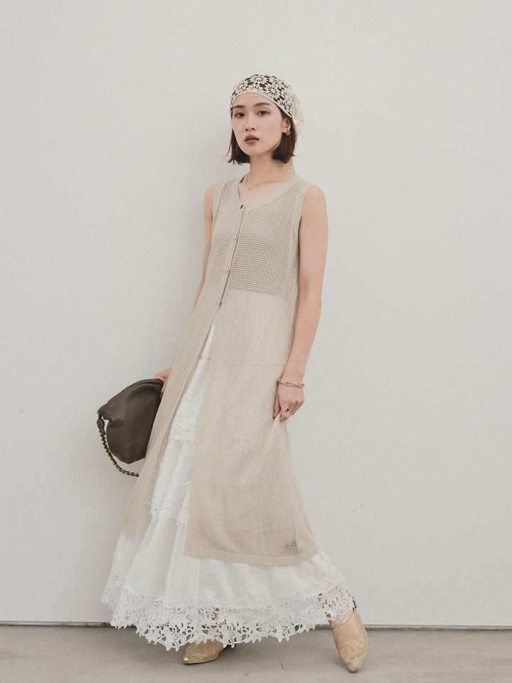 [SET]アソートボタンニットロングジレ+スカラップレースロングスカート(2set)