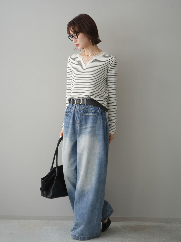 [予約]フロントポケットサイドタックワイドデニム/lightblue