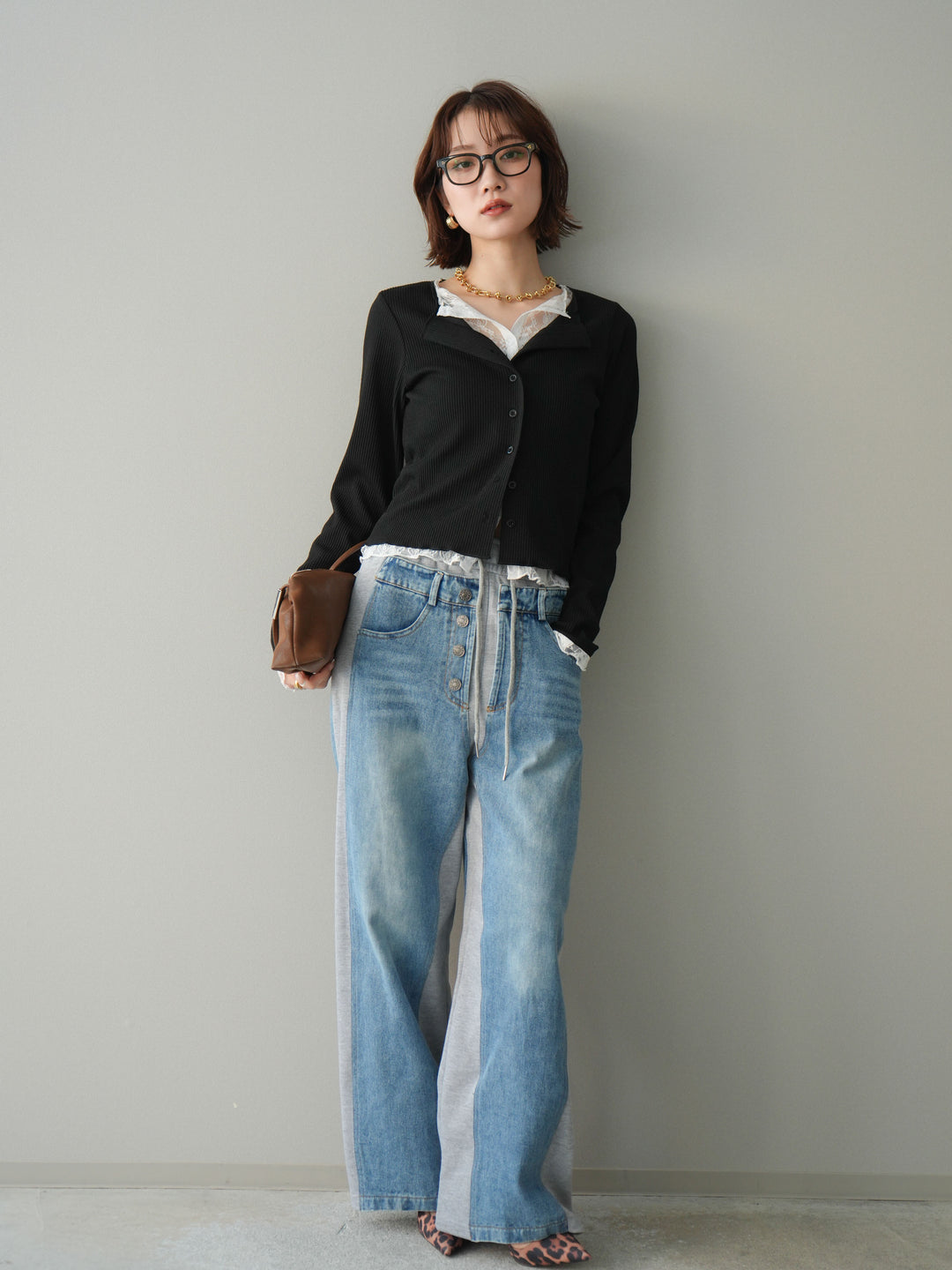 [SET]レースドッキングテレコリブカーディガン+選べるアクセセット(2set)