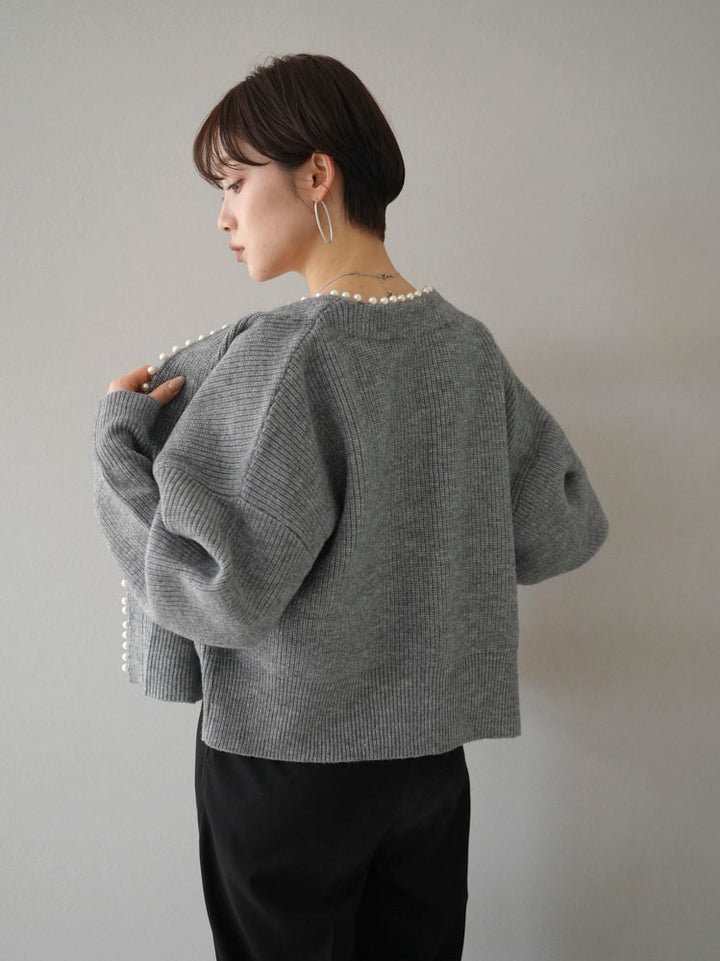 [Pre-order] Angora Touch Pearl Design Knit Cardigan/Gray