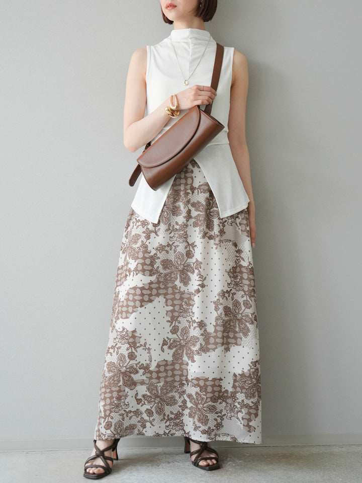 [予約]フラワーパターンフレアスカート/ベージュ