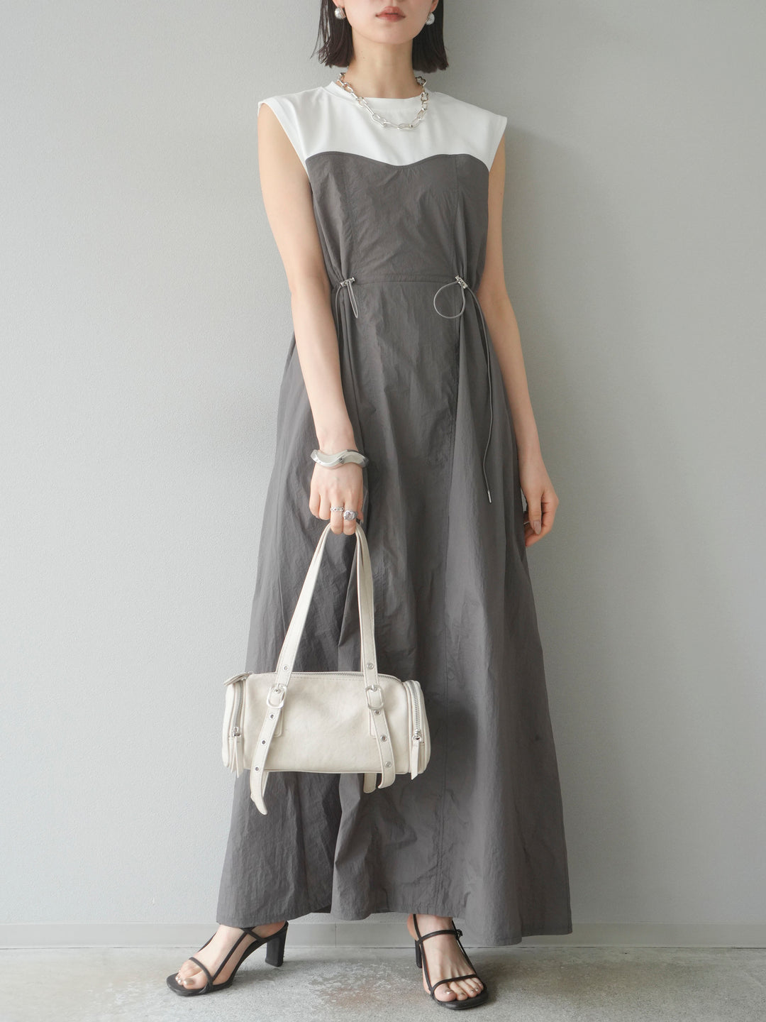 [SET] 剪裁對接尼龍洋裝 + 可選飾品套裝 (2 套)