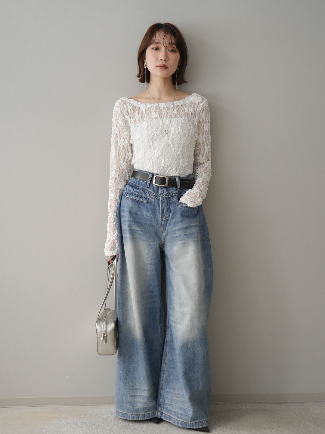 [予約]サイドギャザーレーストップス/white