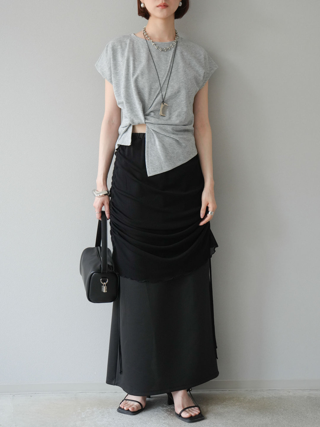 [予約]シアーレイヤードタイトスカート/ブラック