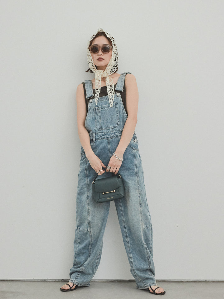 [SET]センターシームデニムサロペット +スクエアベロアタンクトップ(2set)