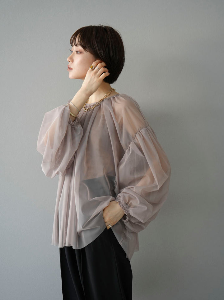 [Pre-order] Tulle Gathered Blouse/Greige