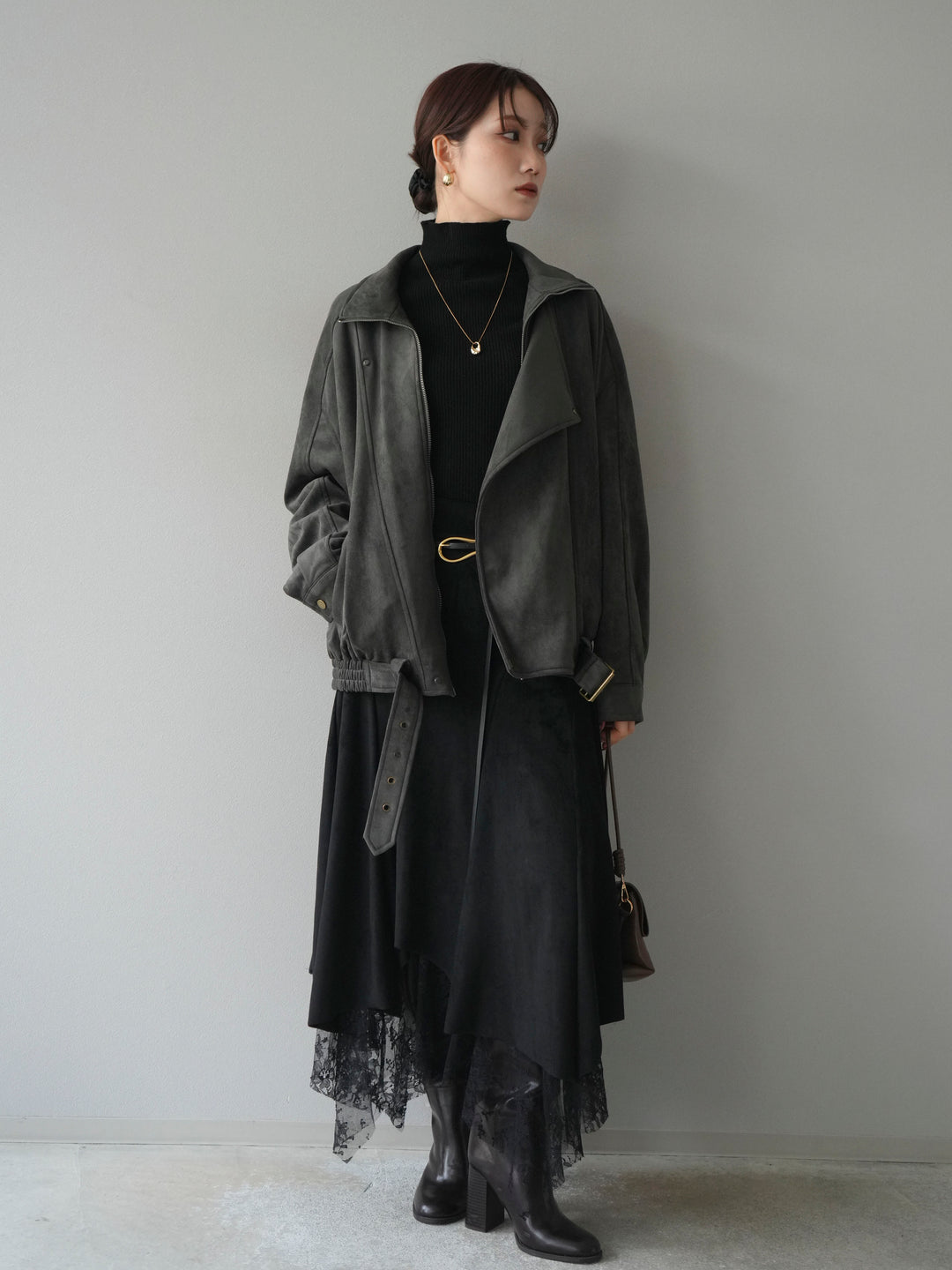 [予約]スエードライダースミドルジャケット/black