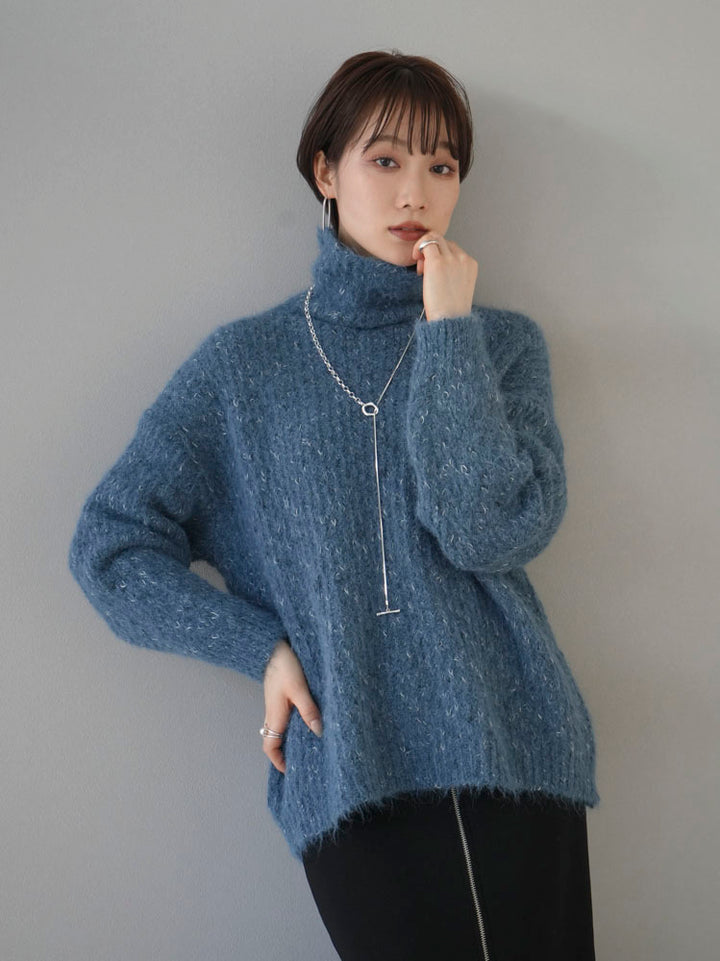 [Pre-order] Mixed yarn high neck knit pullover/blue