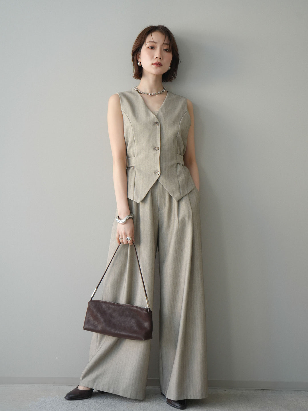 [予約]サイド切替ヘリンボーンベスト/beige