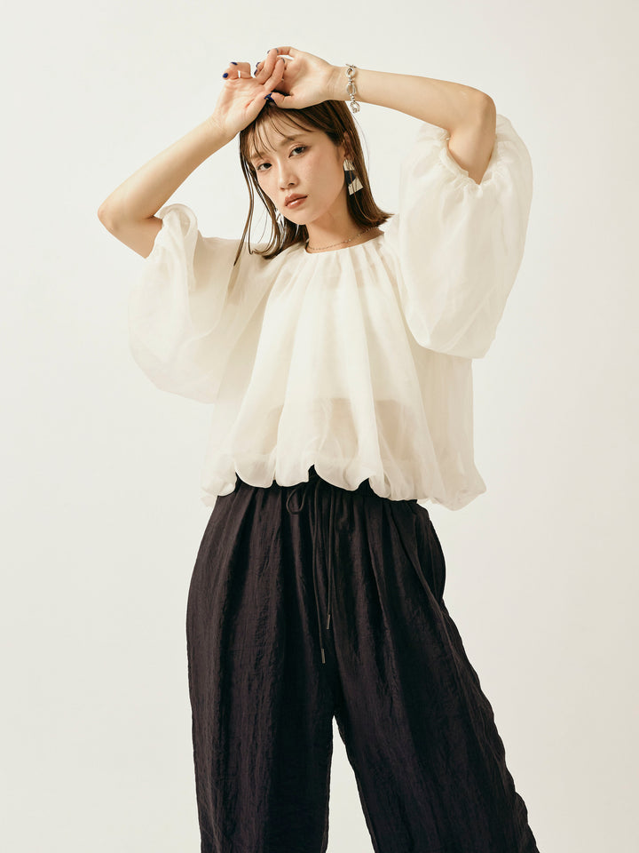 【Allure】[SET]オーガンジーバルーンショートブラウス+オーガンジーバルーンショートブラウス(2set)