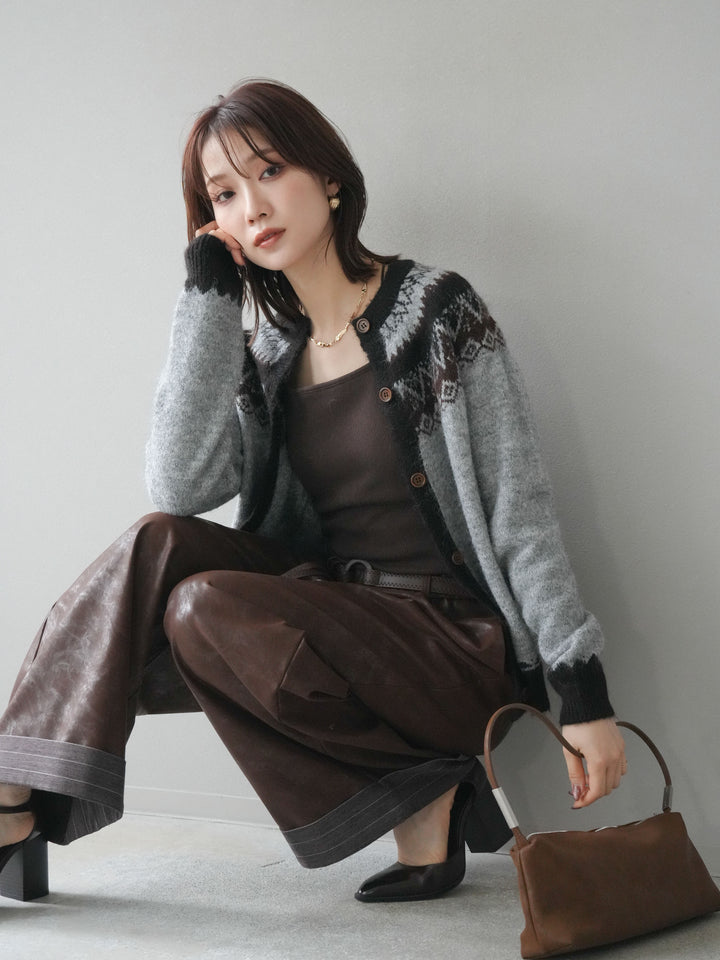 [予約]ノルディック柄ニットカーディガン/gray