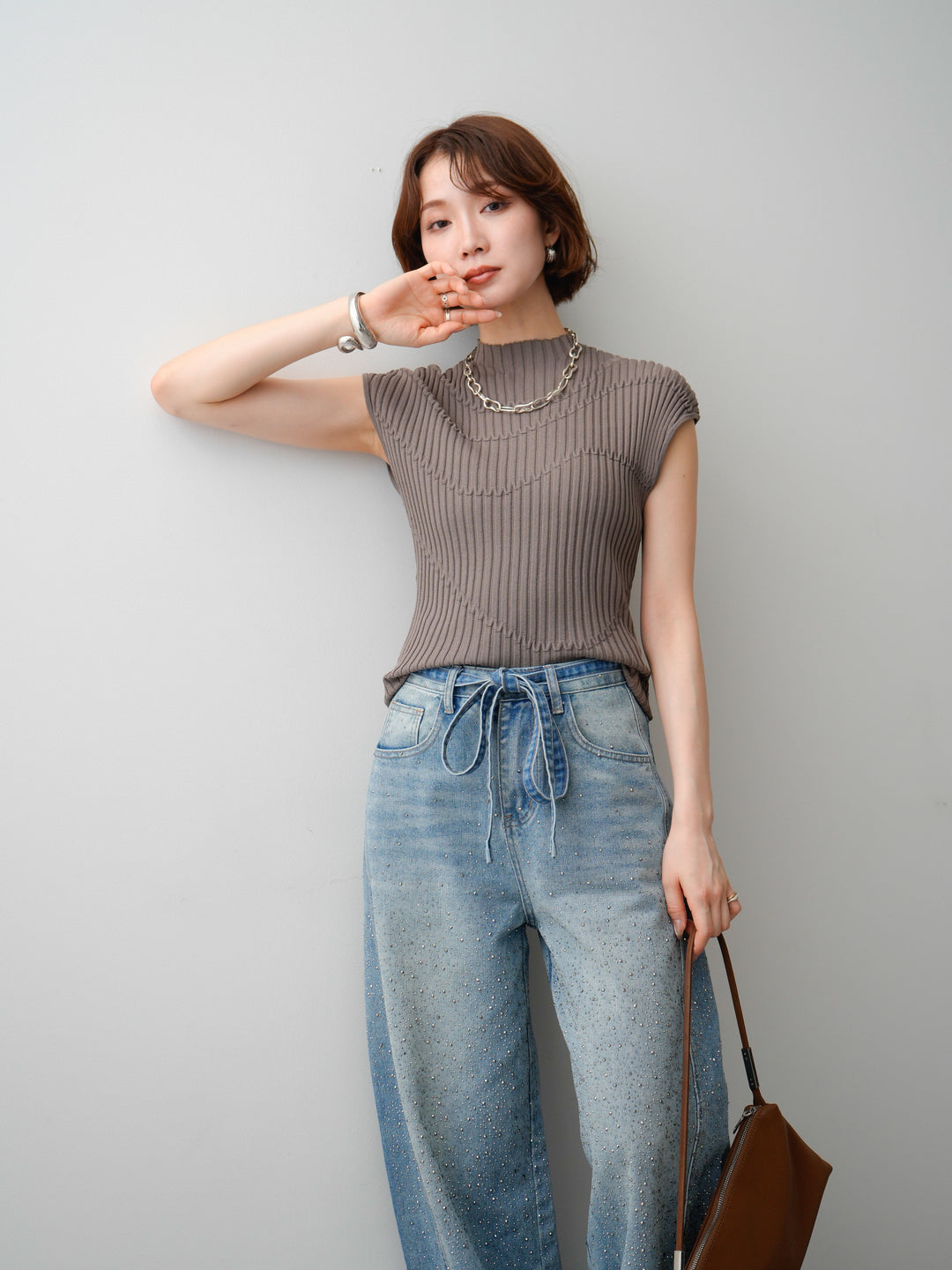 【套裝】Mode Line 羅紋法式針織上衣 + Mode Line 羅紋法式針織上衣（兩件套）