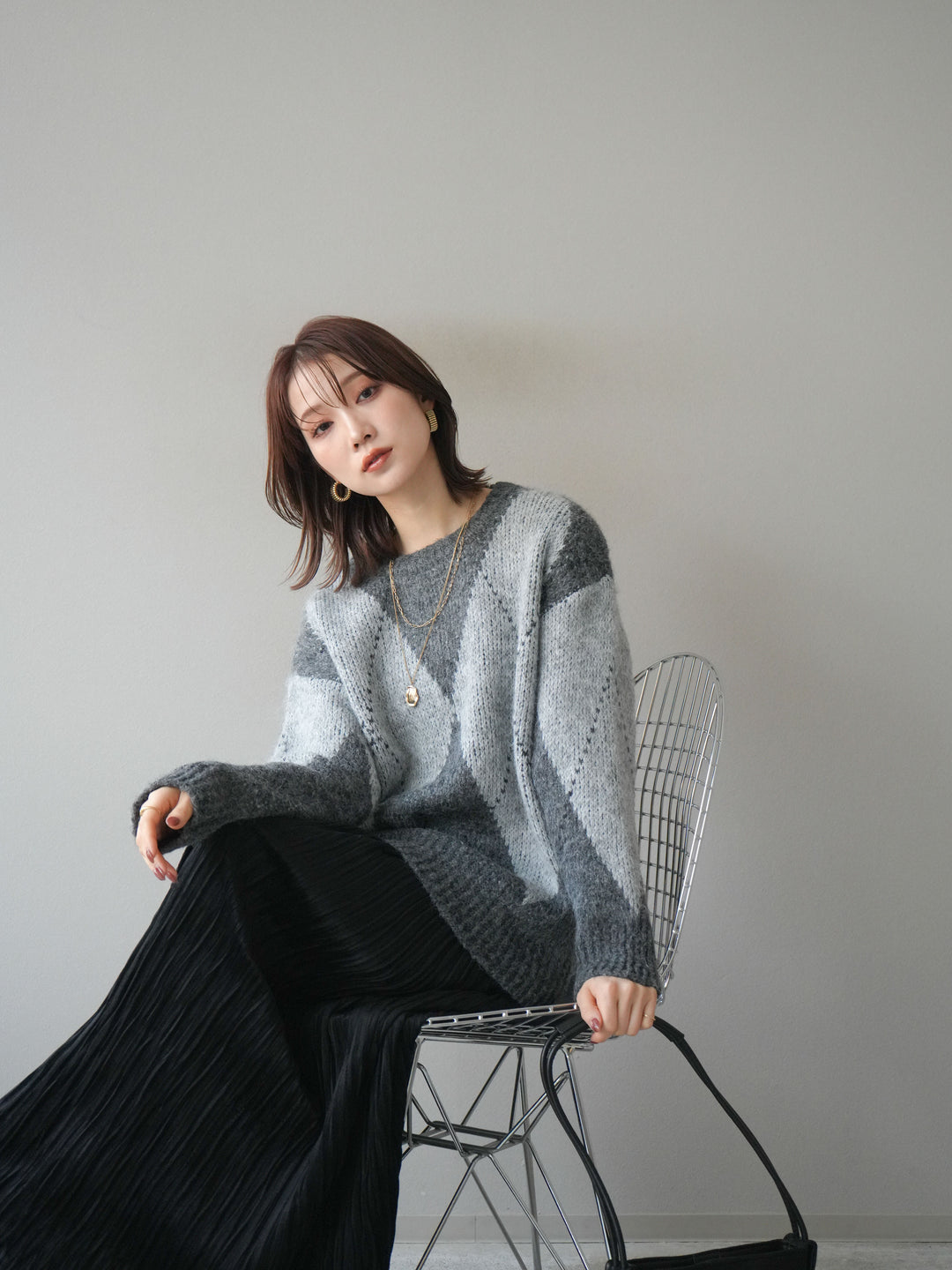 [予約]アーガイルオーバーニットプルオーバー/gray