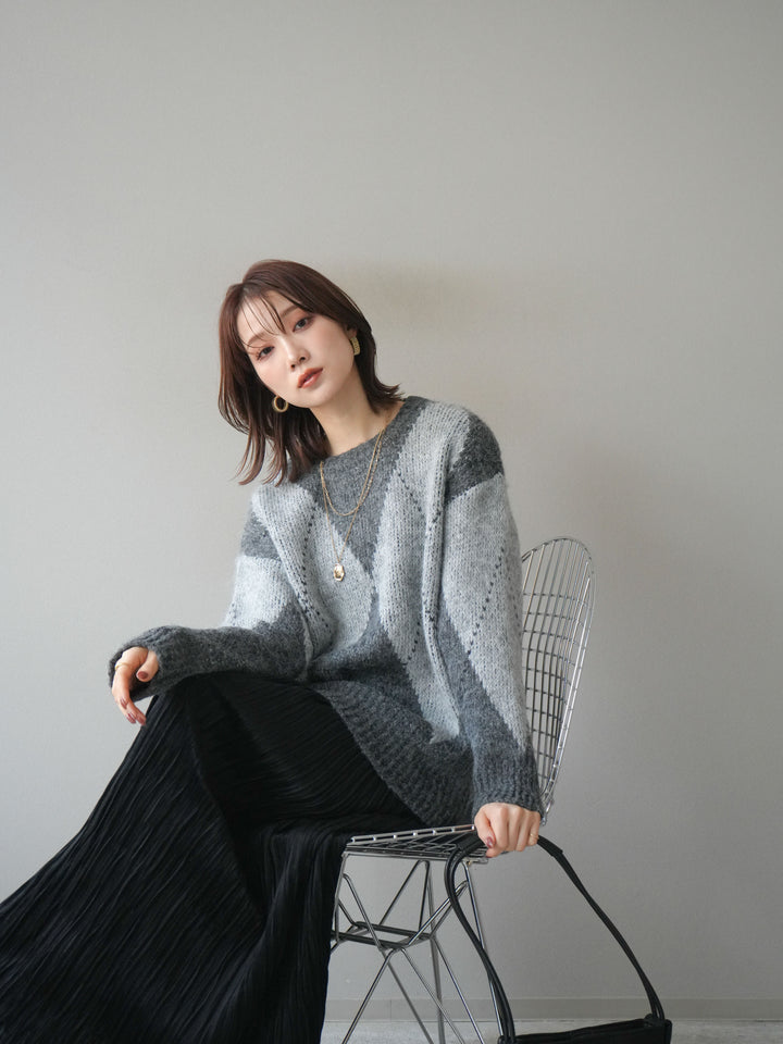 [予約]アーガイルオーバーニットプルオーバー/gray