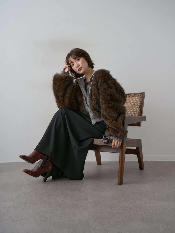 [予約]スウェットファードッキングフードブルゾン/brown
