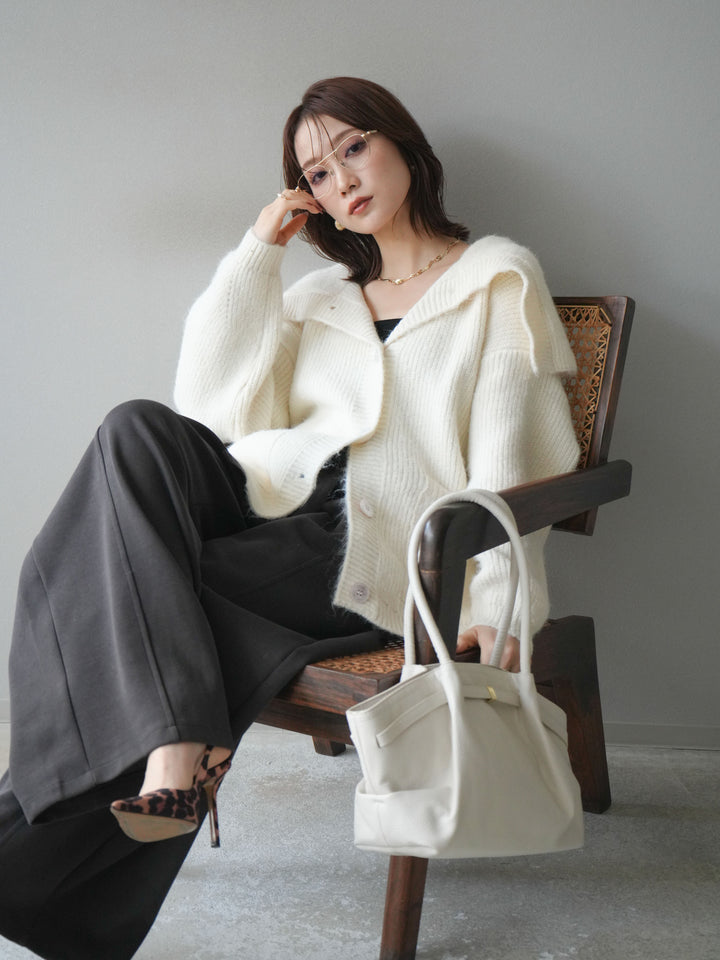 [予約]襟付きボタンオーバーニットカーディガン/ivory
