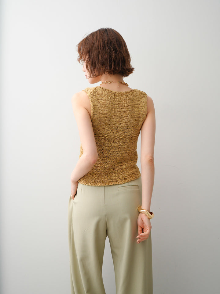 [予約]テープヤーンVネックニットトップス/khaki