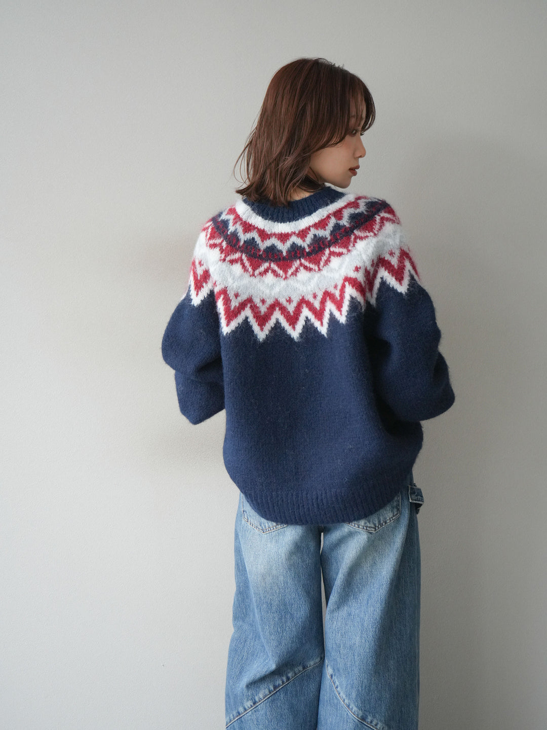 [SET]求心柄オーバーニットプルオーバー+ペインターカーブデニムパンツ(2set)