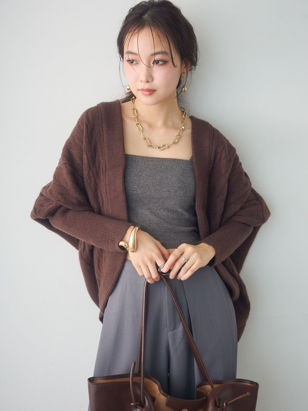 [SET]バックギャザーニットボレロ+選べるアクセセット(2set)