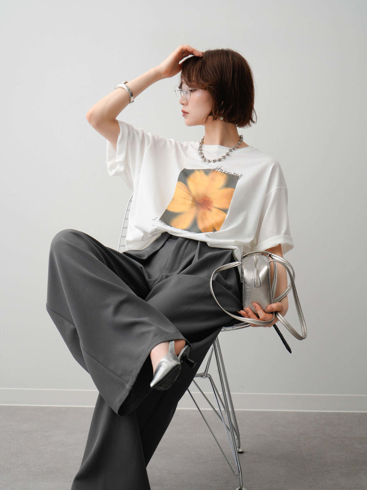 [SET]フラワーフォトTEE+ベルトループデザインワイドパンツ(2set)