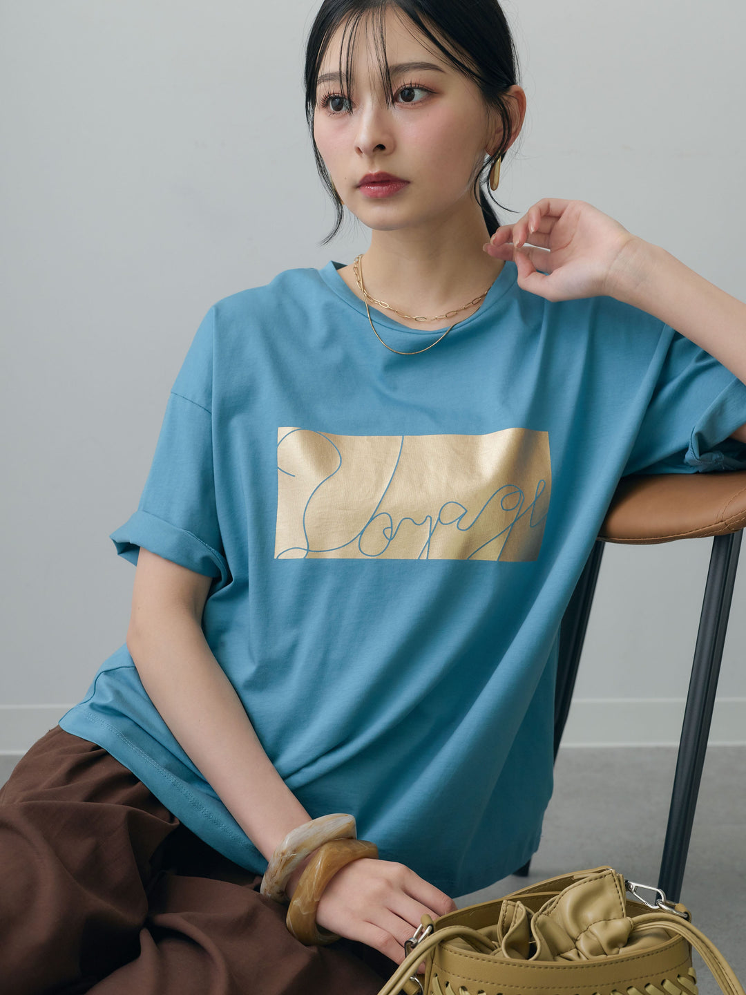[SET]箔プリントボックスTEE+カフヘムタックコクーンパンツ(2set)