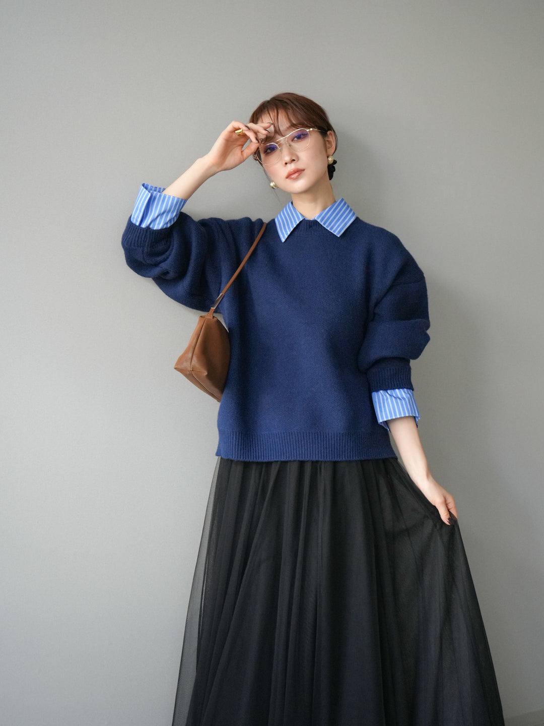 [予約]2WAY襟ニットプルオーバー/navy