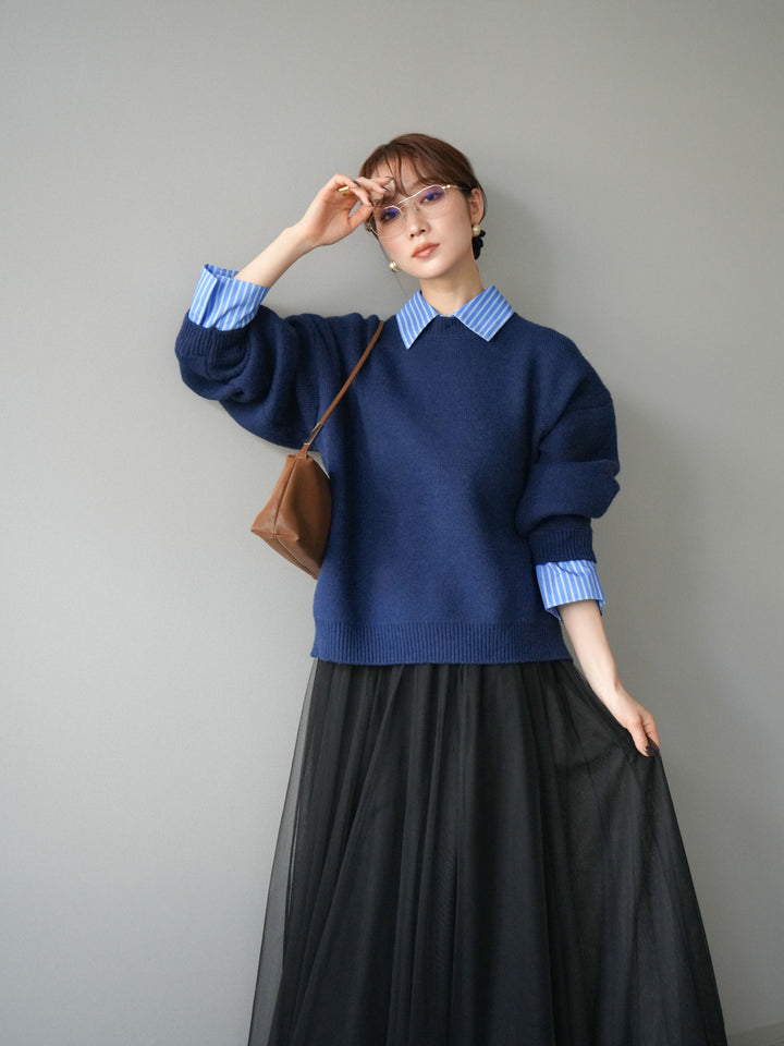 [予約]2WAY襟ニットプルオーバー/navy