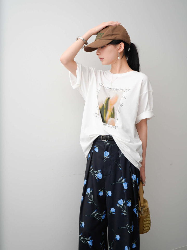 【着回しセット】フラワーフォトTEE+フラワープリントドレープタックパンツ+フラワープリントIラインギャザースカート(3set)