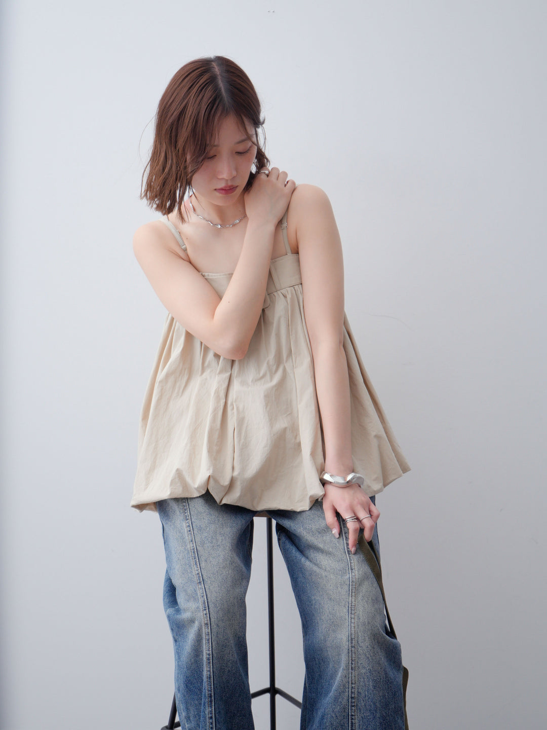 [予約]バックル付バルーンキャミトップス/beige