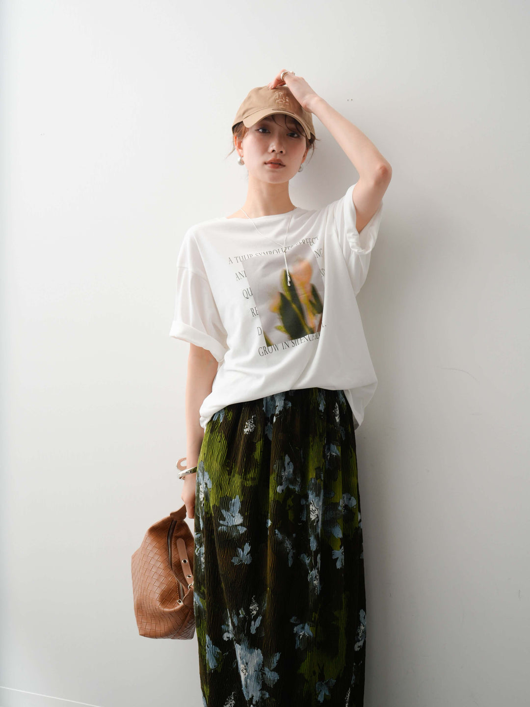 【着回しセット】フラワーフォトTEE+フラワープリントドレープタックパンツ+フラワープリントIラインギャザースカート(3set)