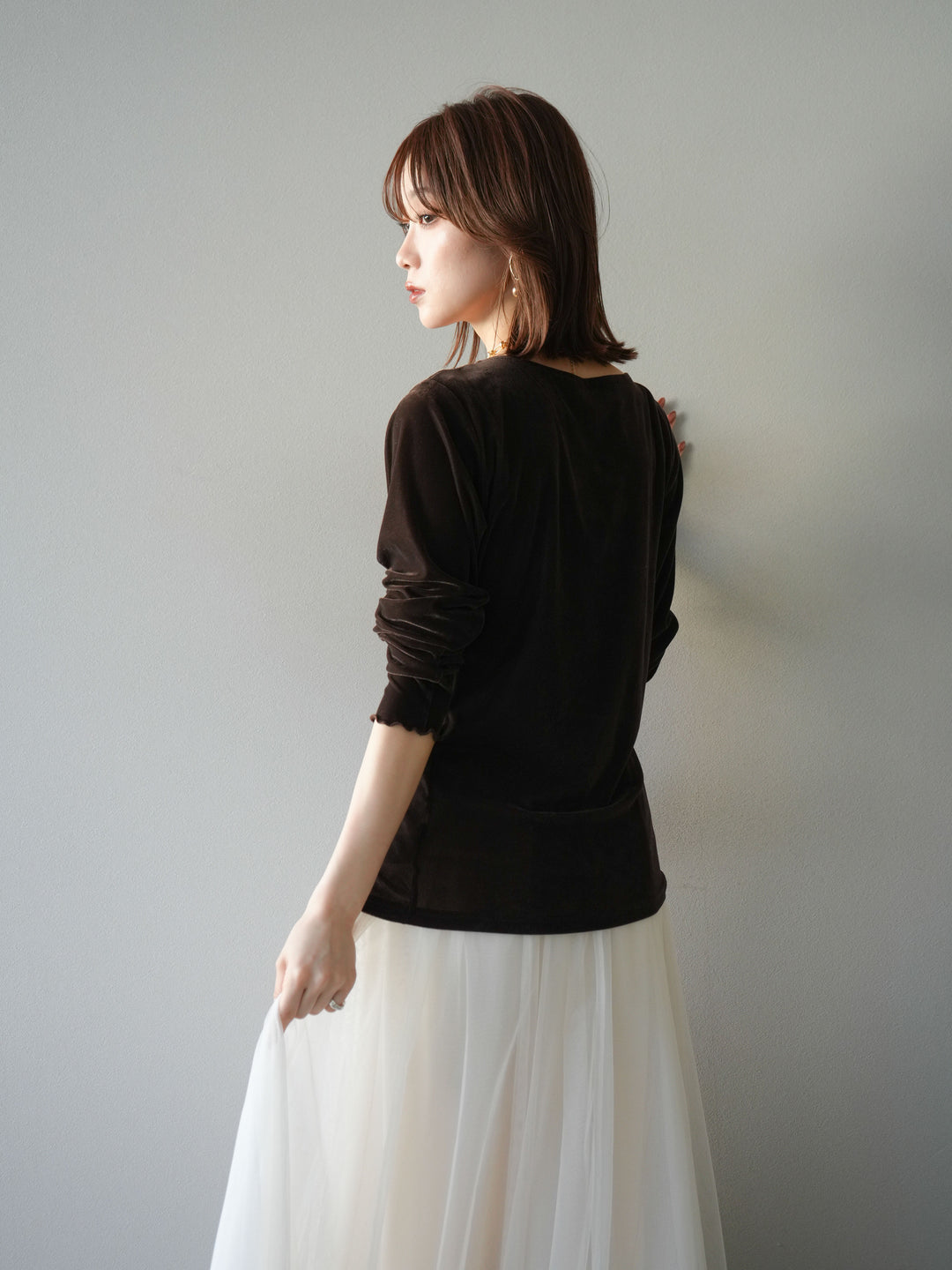 [予約]ベロアカーディガン/brown