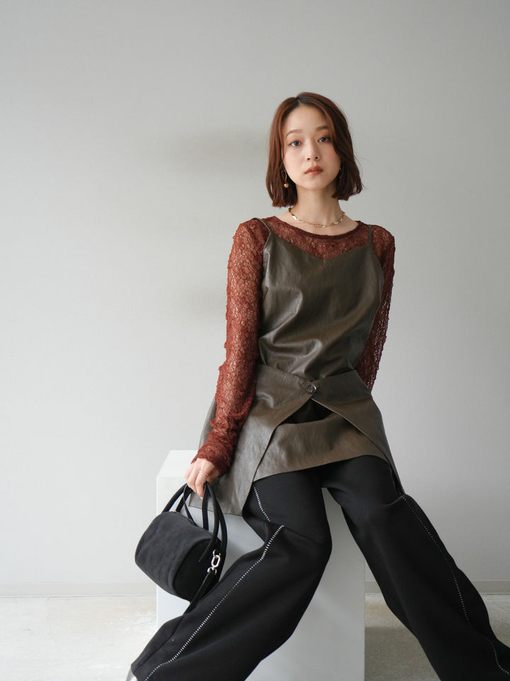 [予約]レイヤードレザーキャミソールチュニック/ブラウン