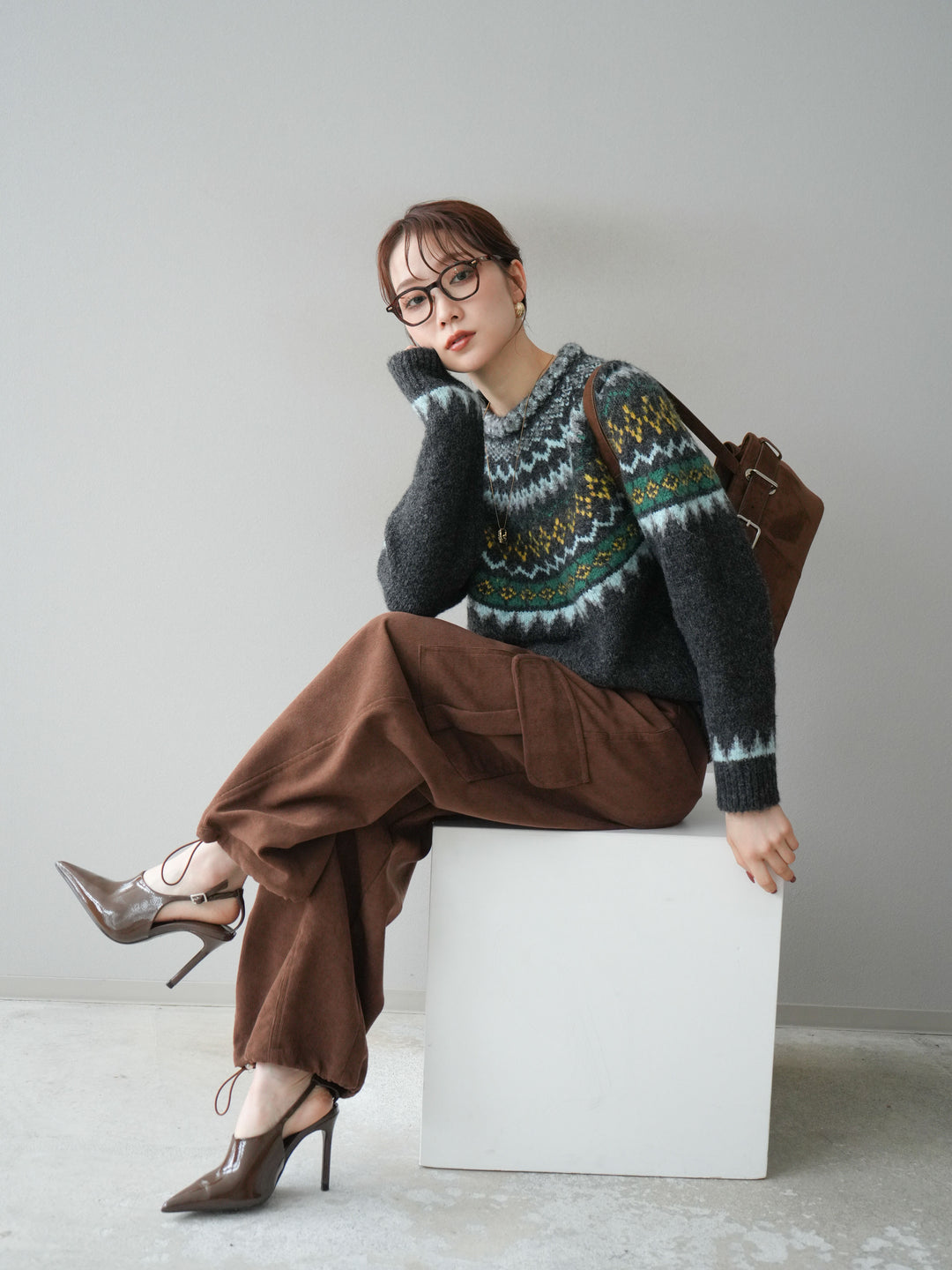 [予約]ウールタッチ求心柄オーバーニットプルオーバー/gray