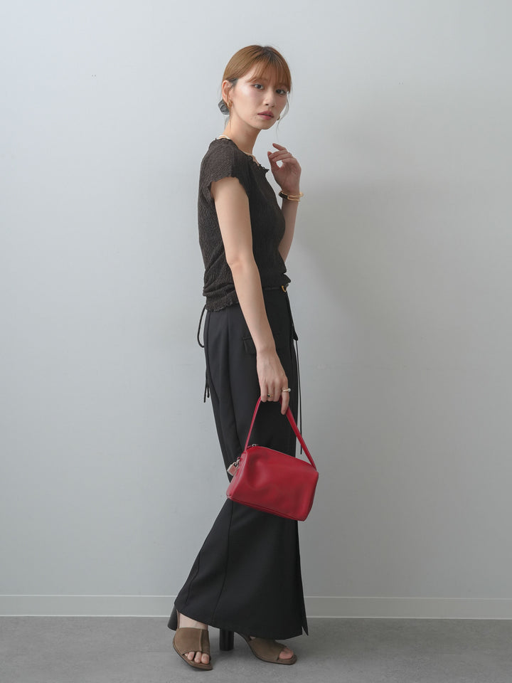 [SET]シャーリングシアーバックオープンフレンチトップス+クレープデシンフラップ付きストレートスカート(2set)