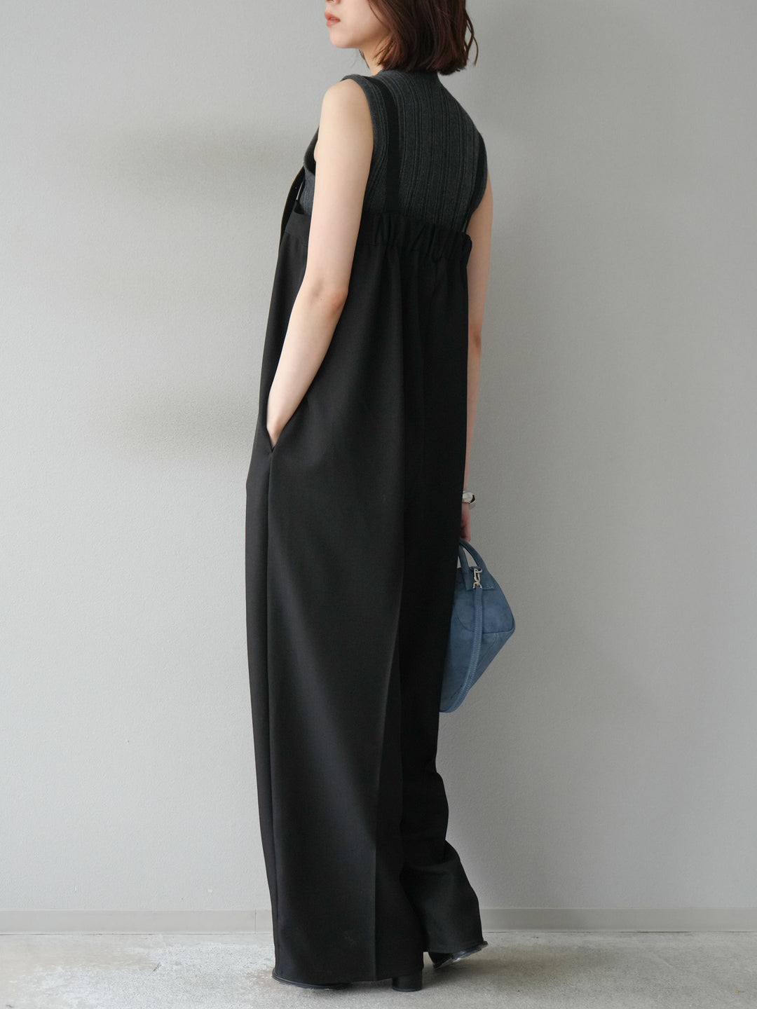 [予約]スリーブレスランダムリブニットトップス/グレー