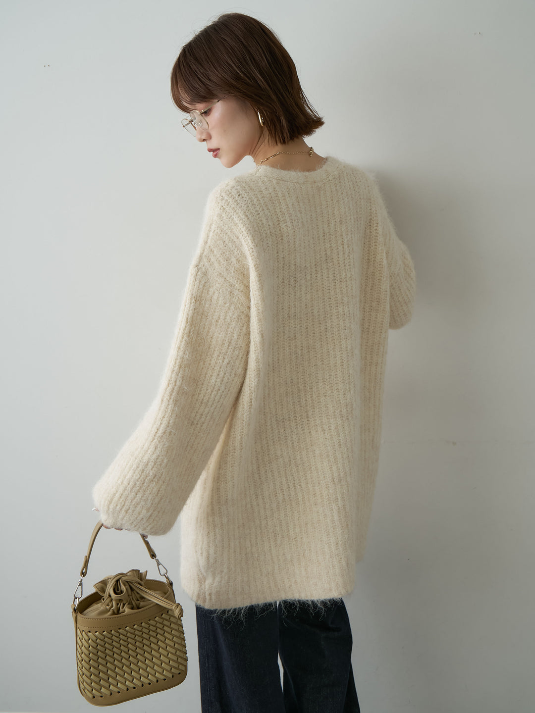 [予約]フローラルビーズニットロングカーディガン/beige