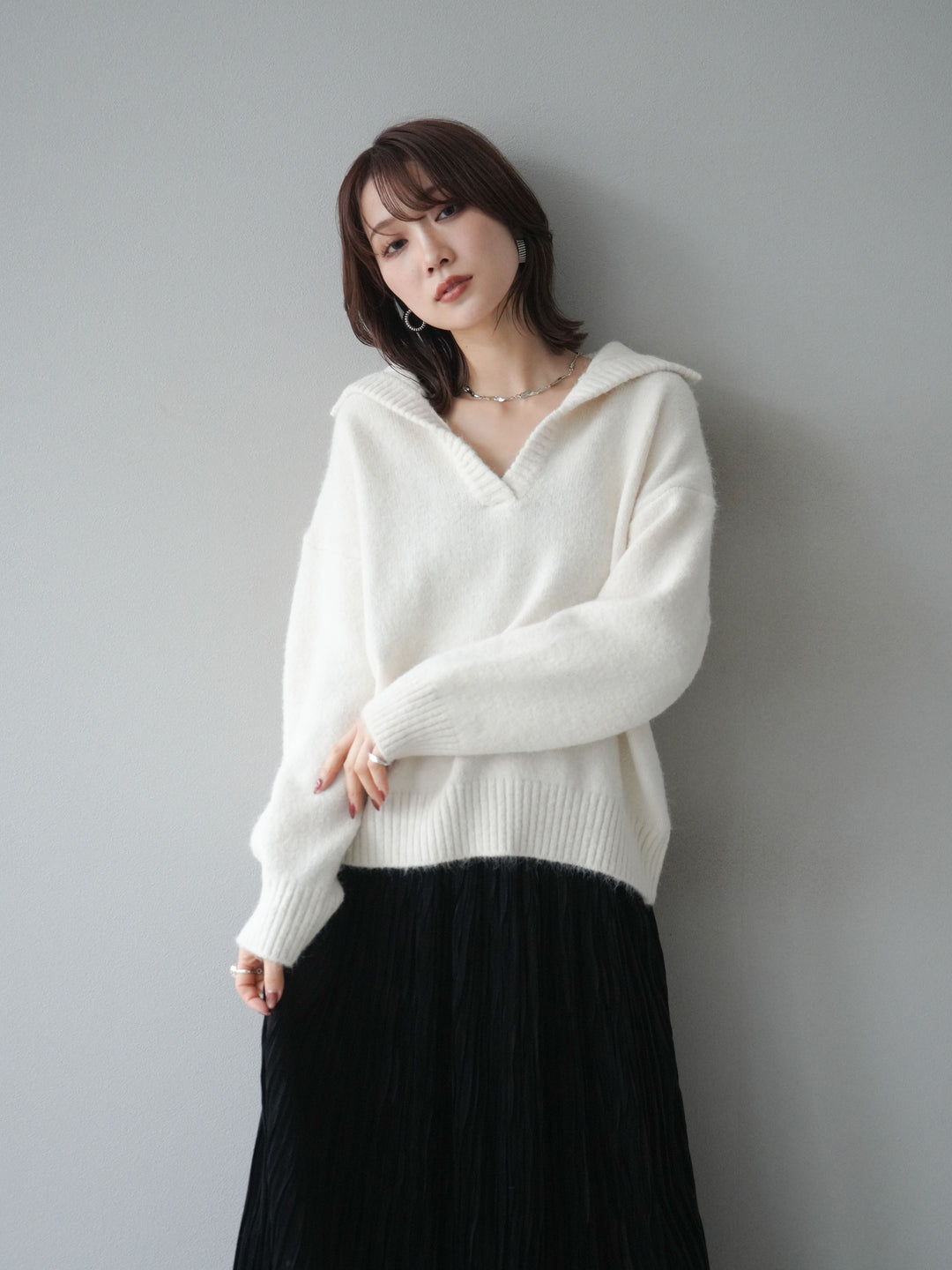 [SET]スキッパーニットプルオーバー+選べるアクセセット(2set)