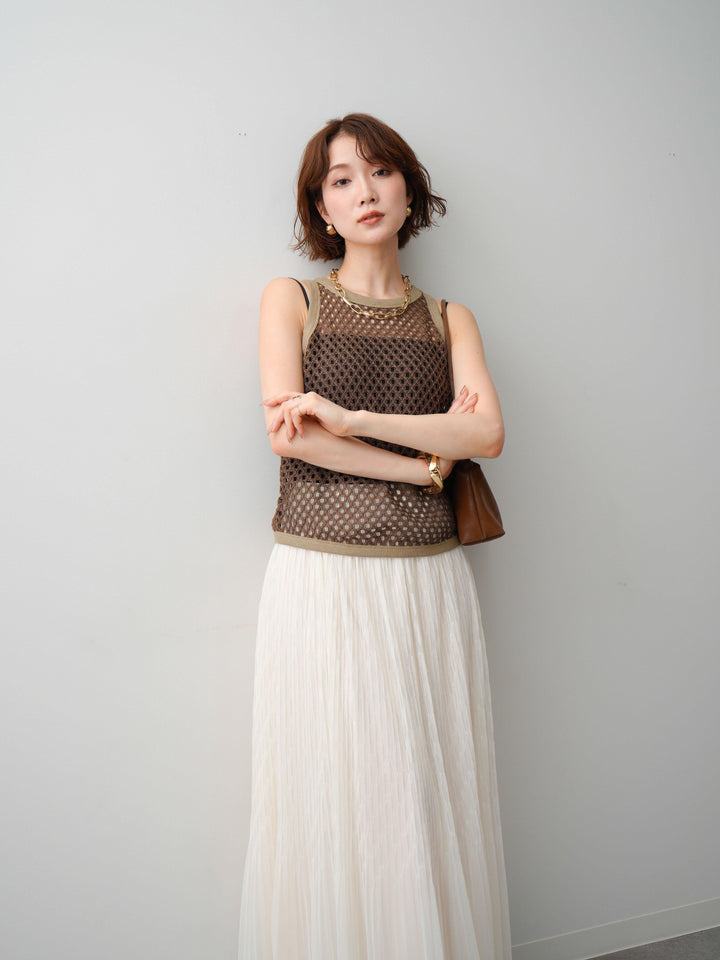 [予約]リブトリムメッシュアメスリトップス/brown