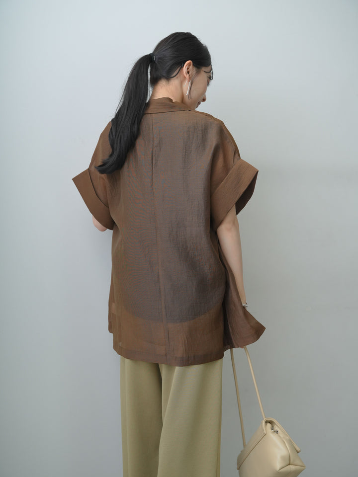 [SET]シアーオーバー半袖ジャケット+ショルダータックノースリーブオーバーTEE+リラックスドレープスウェットパンツ(3set)