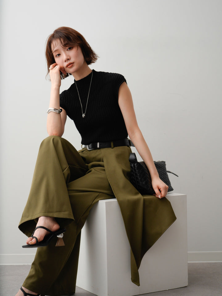 [予約]モードラインリブフレンチニットトップス/black
