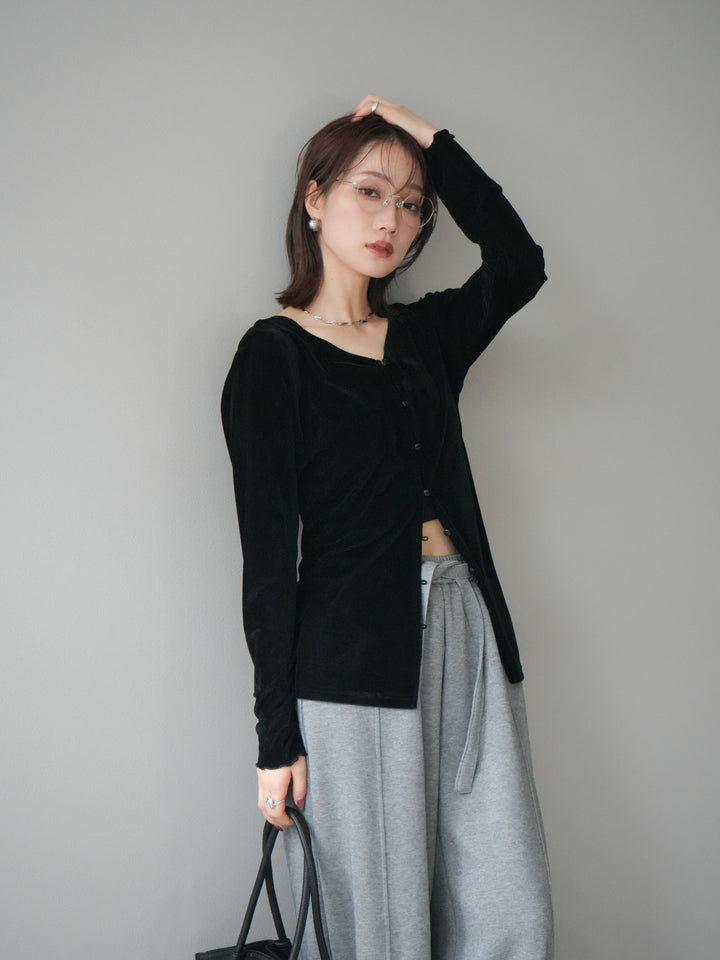 [予約]ベロアカーディガン/black