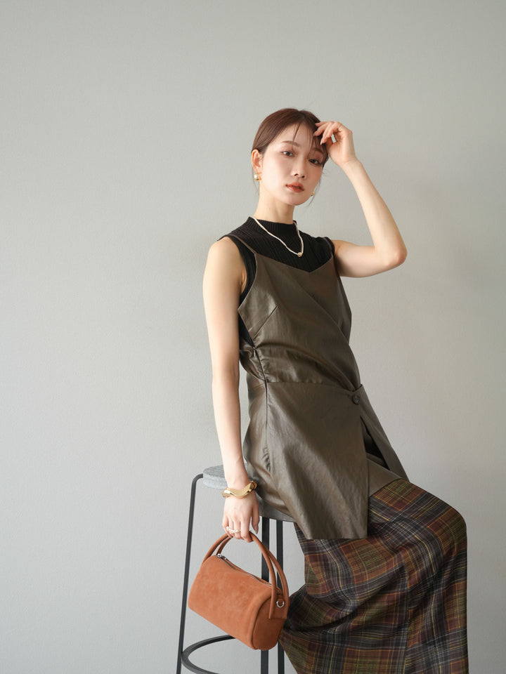 [予約]レイヤードレザーキャミソールチュニック/ブラウン