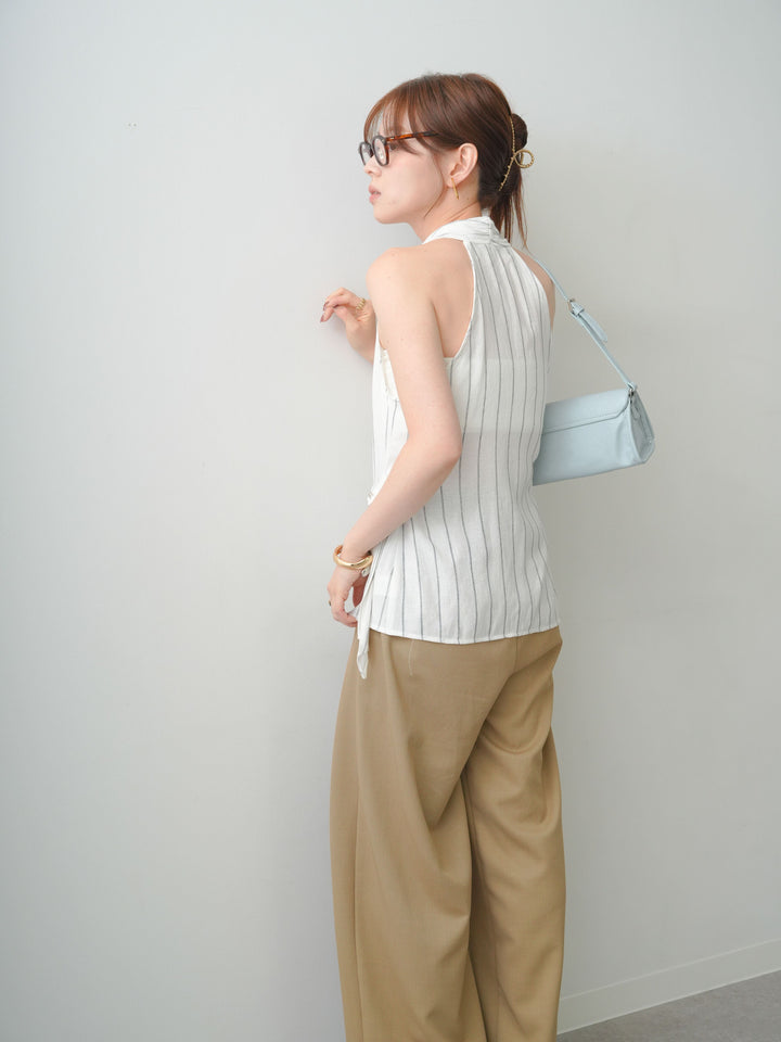 [SET]ストライプカシュクールジレ+クレープデシンタックワイドパンツ(2set)
