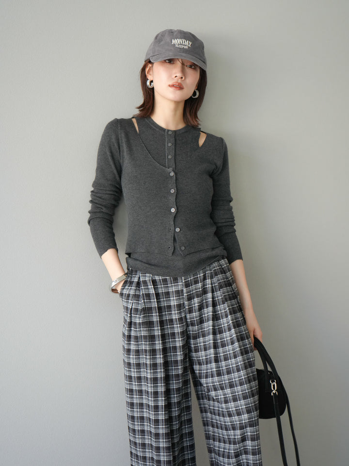 [予約]レイヤードデザインニットカーディガン/チャコール