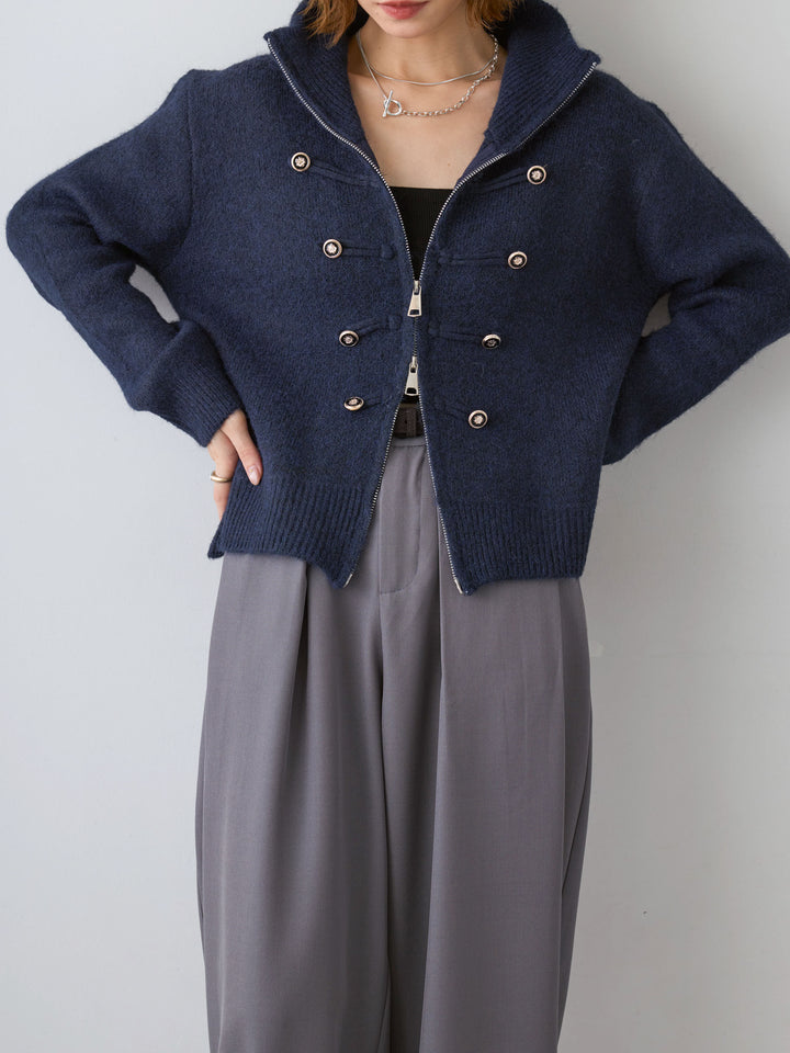 [予約]ナポレオンジップニットカーディガン/navy