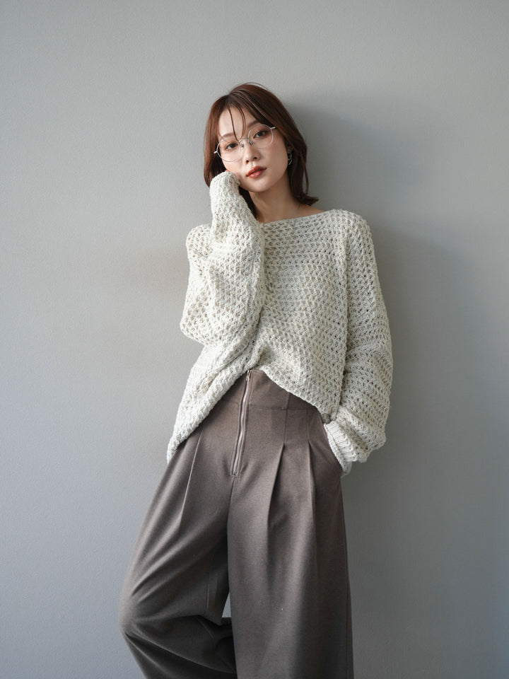 [予約]ネップ透かし編みオーバーニット/ivory
