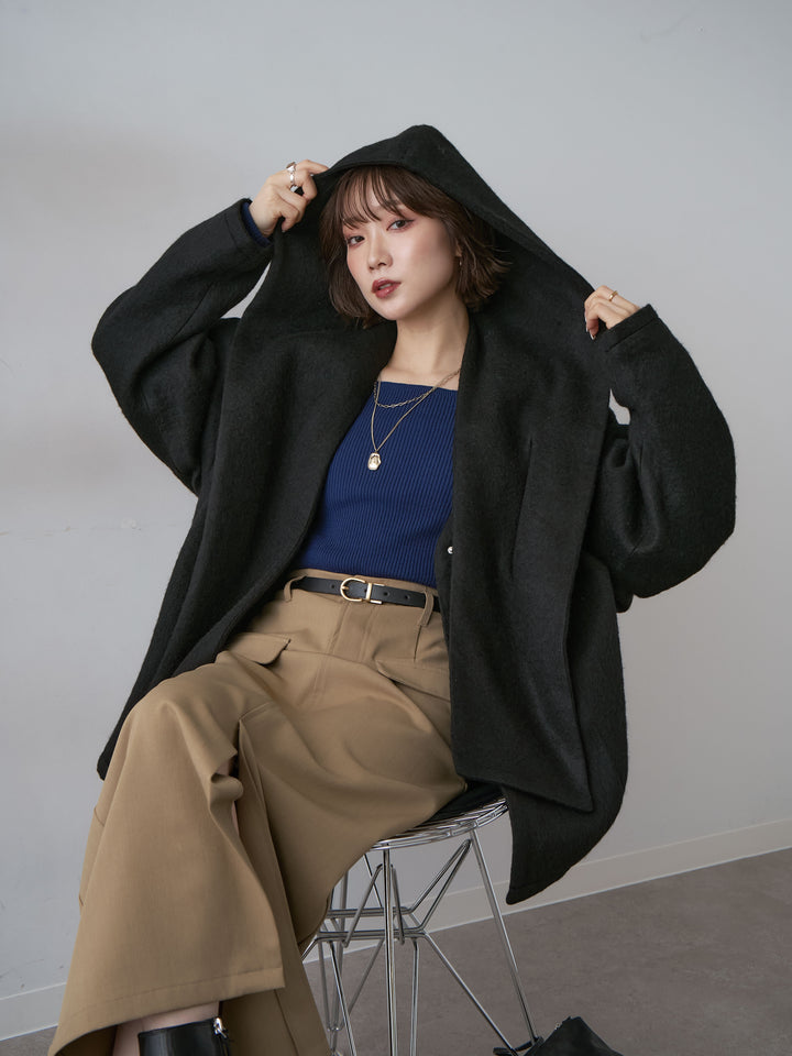 [SET]フードマフ付メランジコート+クレープデシンフラップ付きストレートスカート(2set)