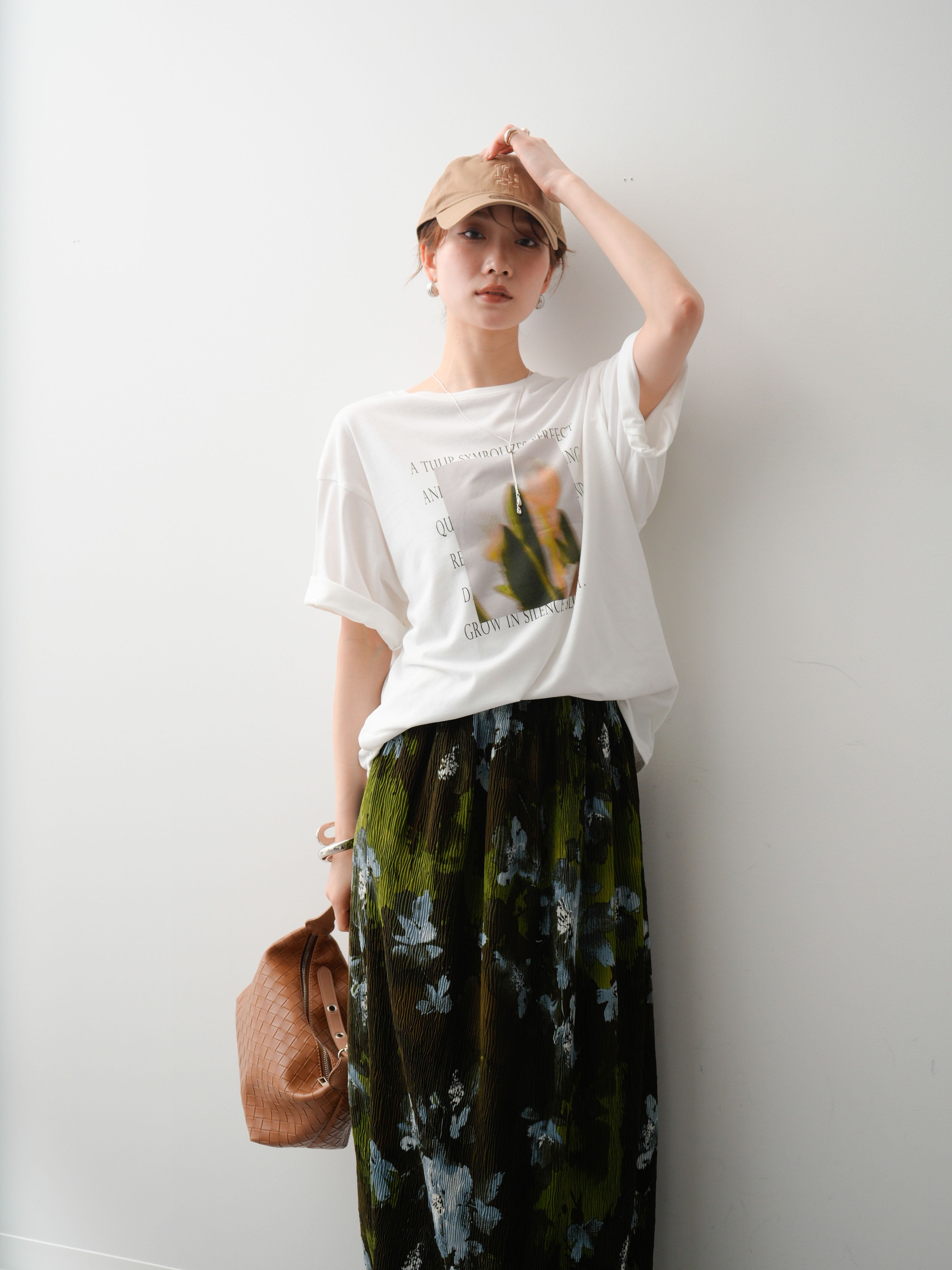 SET]フラワーフォトTEE+フラワープリントIラインギャザースカート(2set
