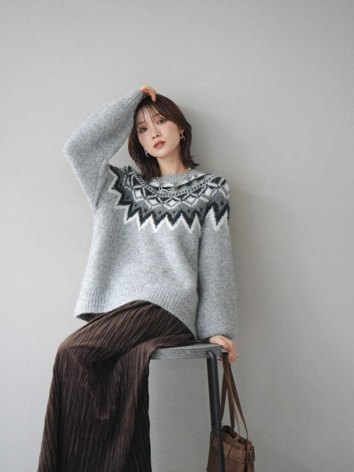 [予約]求心柄オーバーニットプルオーバー/gray