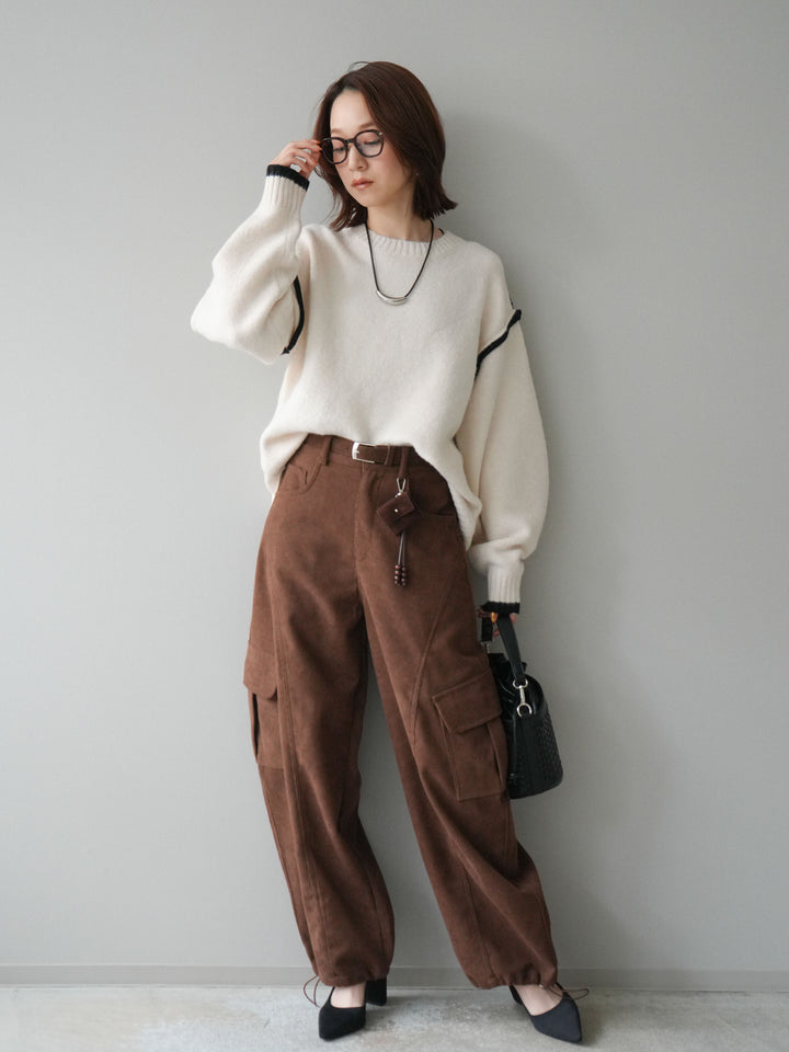 [予約]ベルト付コーデュロイカーゴパンツ/brown